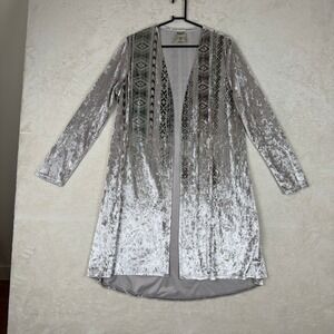 Vocal USA Burnout‎ Velvet Duster Cardigan Open Front Aztec Print Boho Fairy Sz M